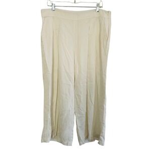 EILEEN FISHER Cream Extra Wide Leg Cropped Pleated Tencel Pants Resort Casual LG